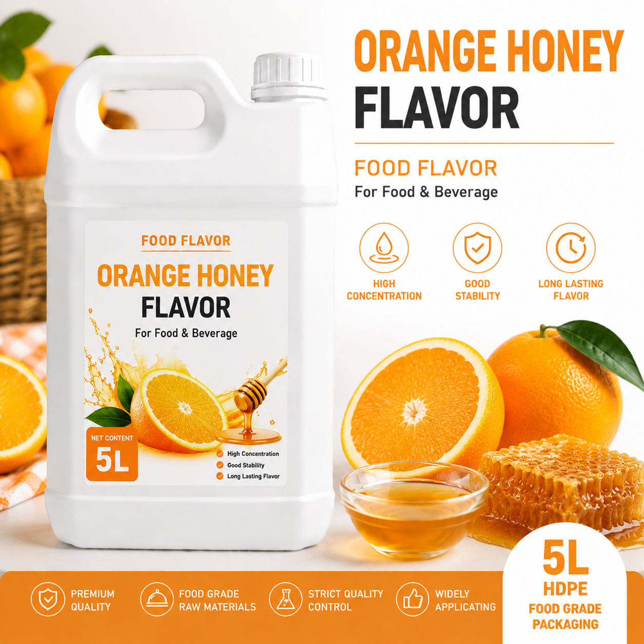 Orange Flavor Food Essence in a clear bottle Orange Flavor Food Essence in a clear bottle